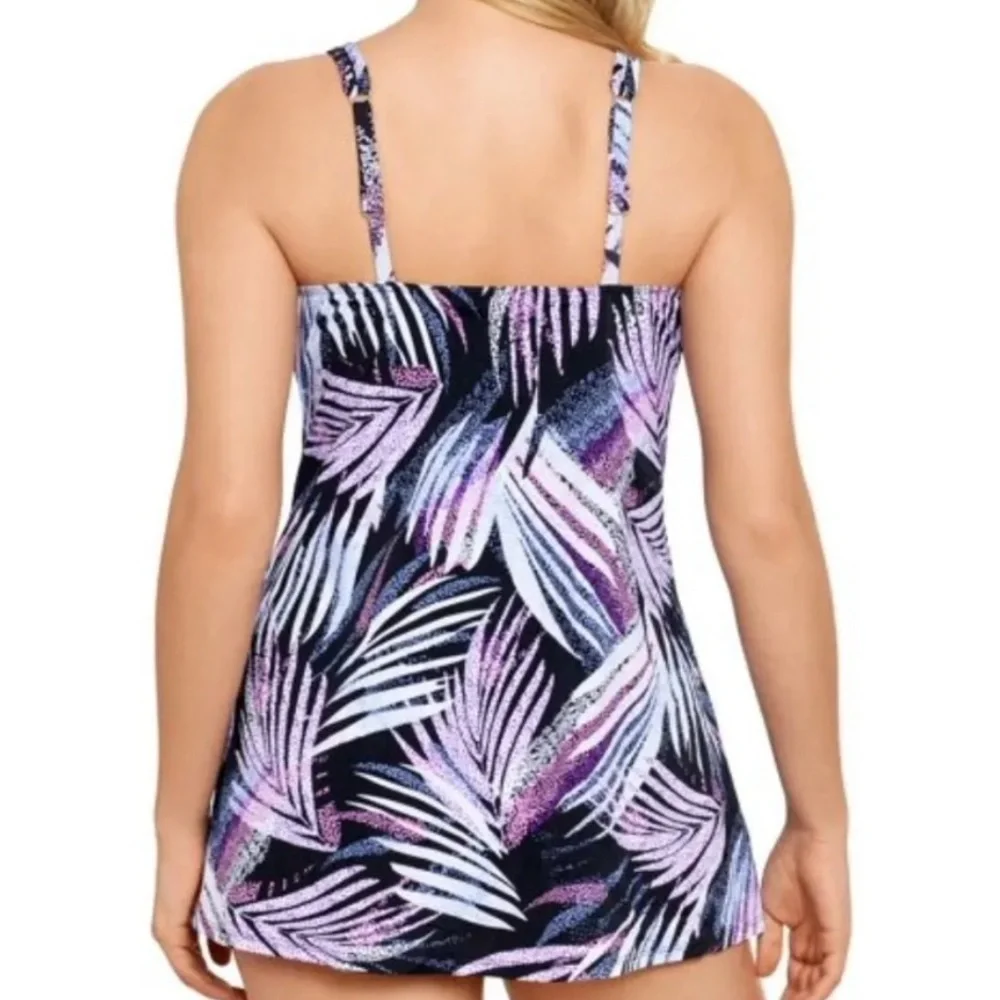 Swim Solutions SPRINKLE LEAF High-Neck Mesh-Insert Swimdress, US 10 - Picture 2 of 3